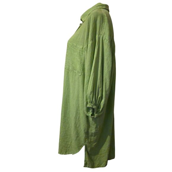 Young Fabulous & Broke Linen Blend L Green Shirt Dress M Coastal Beachy Vacation - Picture 3 of 10